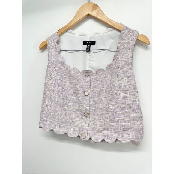 AQUA Tweed Scalloped Crop Top Size Small Lilac Side Zip Closure NWT - Picture 3 of 8